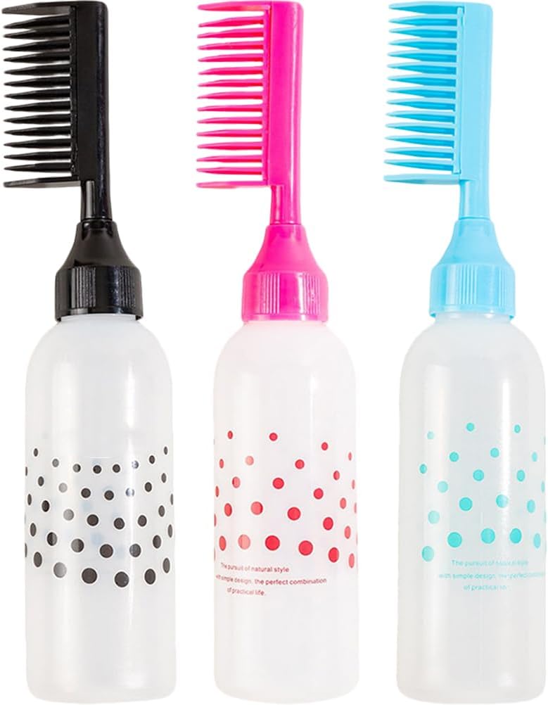 Beavorty 3pcs Root Comb Applicator Bottles Hair Dye Applicator Brush Hair Oil Applicator with Graduated Scale for Home Salon