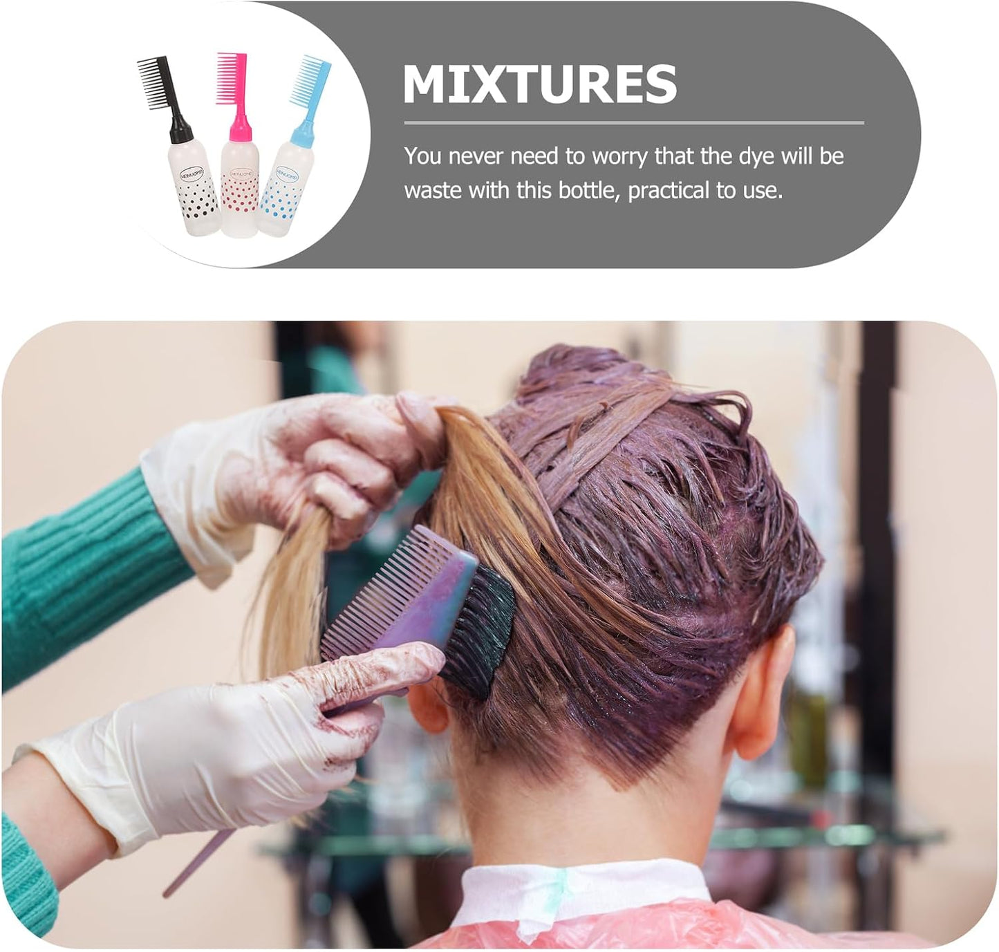 Beavorty 3pcs Root Comb Applicator Bottles Hair Dye Applicator Brush Hair Oil Applicator with Graduated Scale for Home Salon