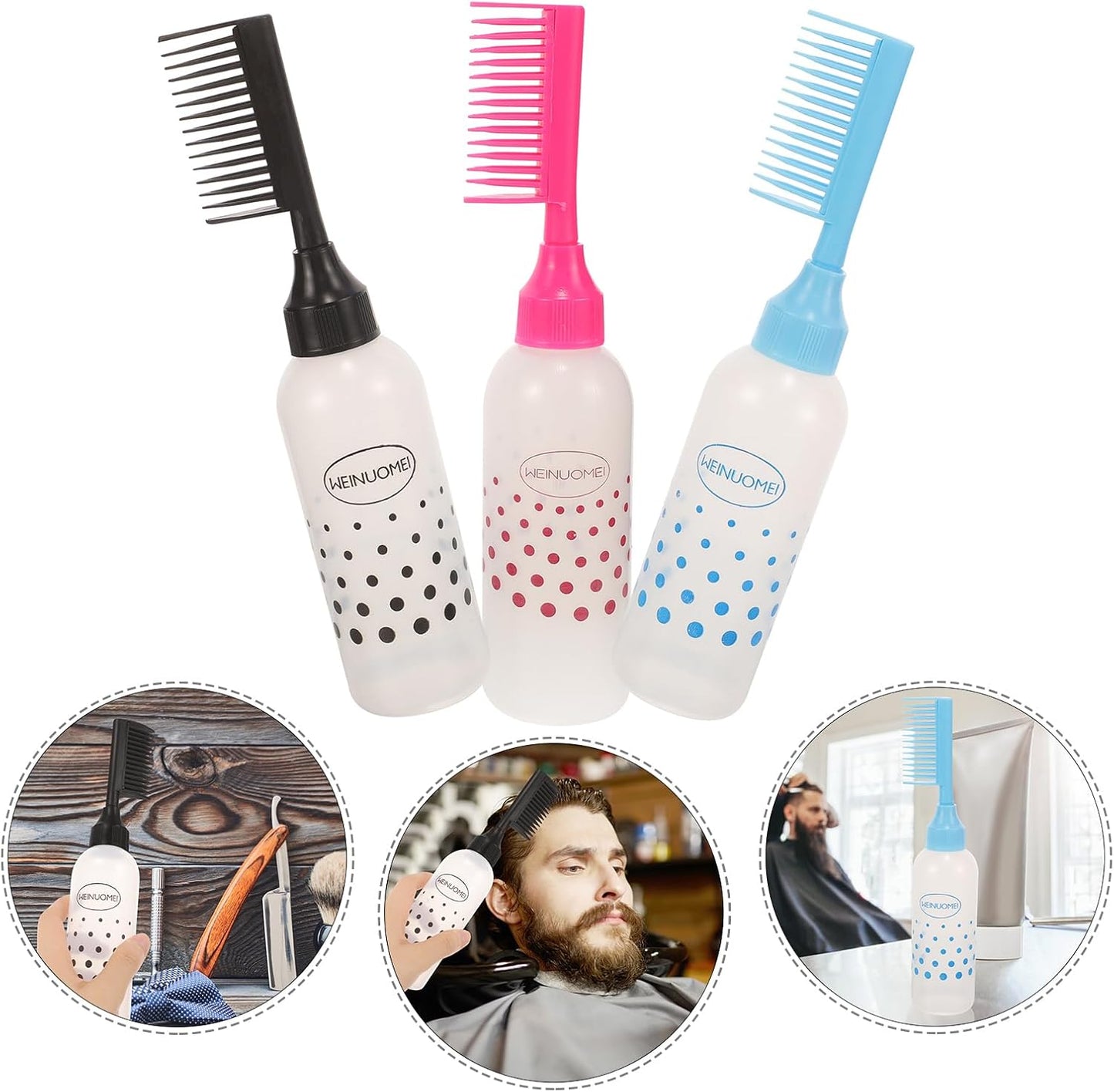 Beavorty 3pcs Root Comb Applicator Bottles Hair Dye Applicator Brush Hair Oil Applicator with Graduated Scale for Home Salon