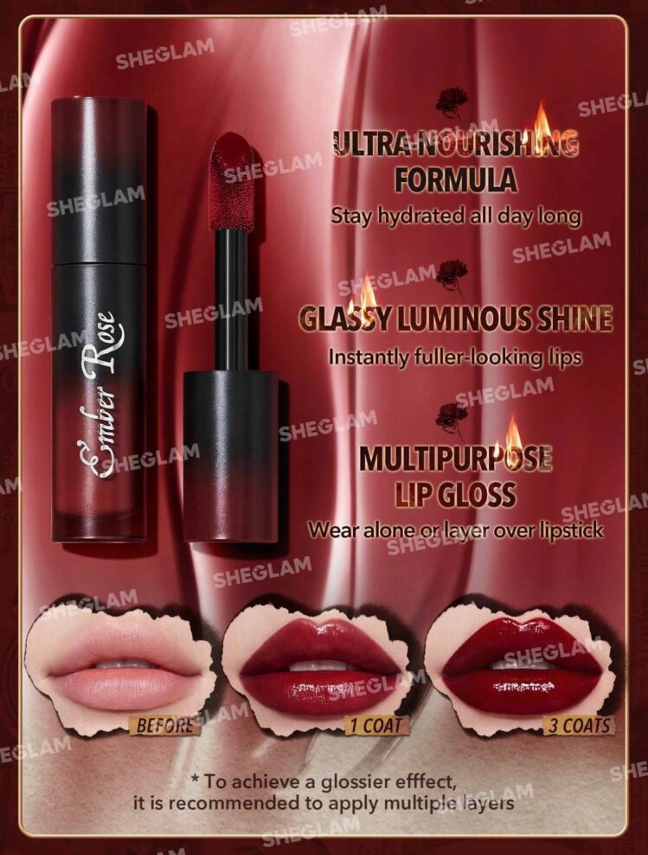 SHEGLAM Ember Rose Immortal Love Nourishing Lip Gloss