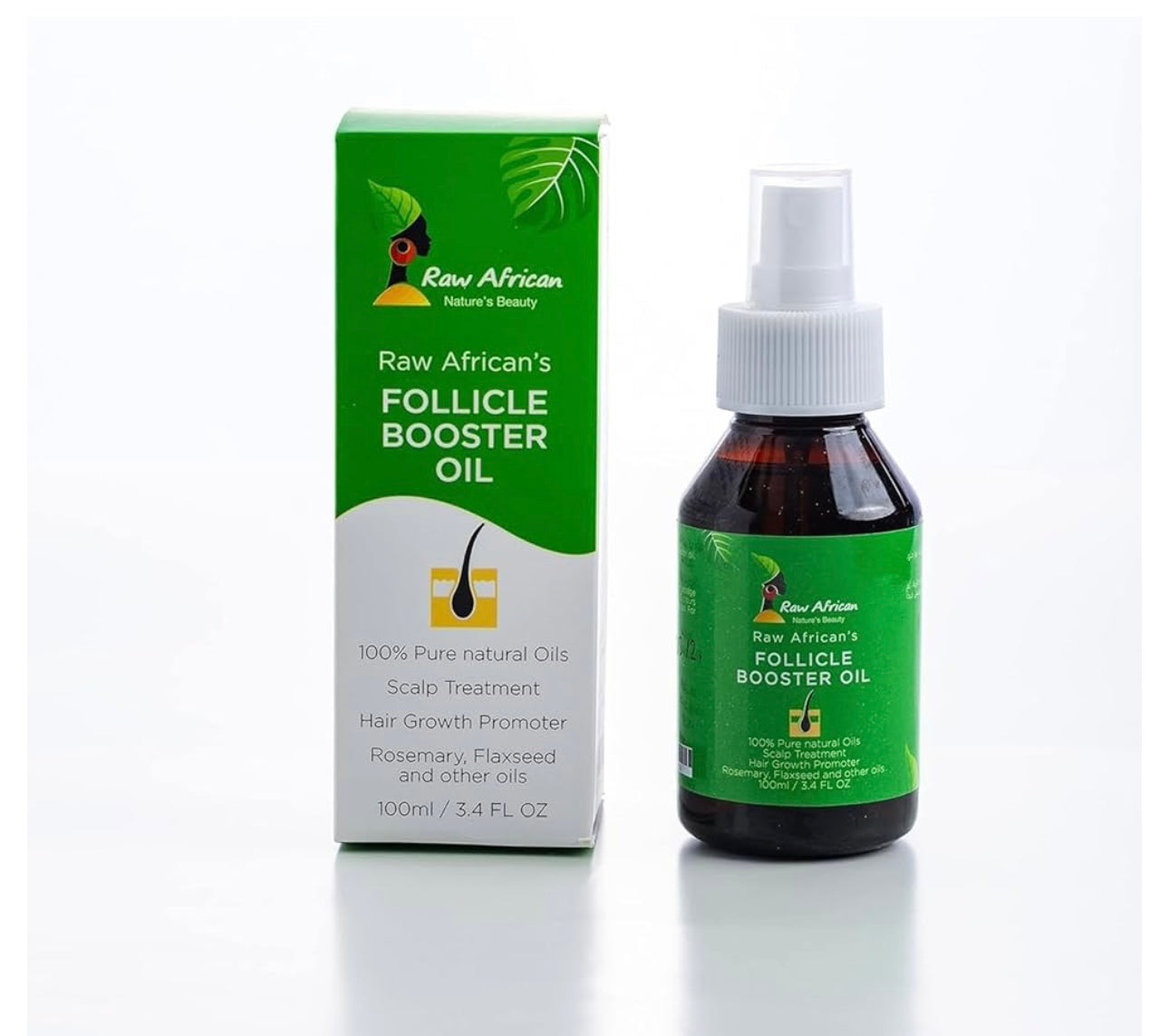 Raw African | Follicle Booster Oil | Hair Growth| For Hair and Beard| Scalp Treatment | Pure Natural Oils |Lightweight Oil | Easy Application | Cruelty Free | Rosemary | Flaxseed | 100ml