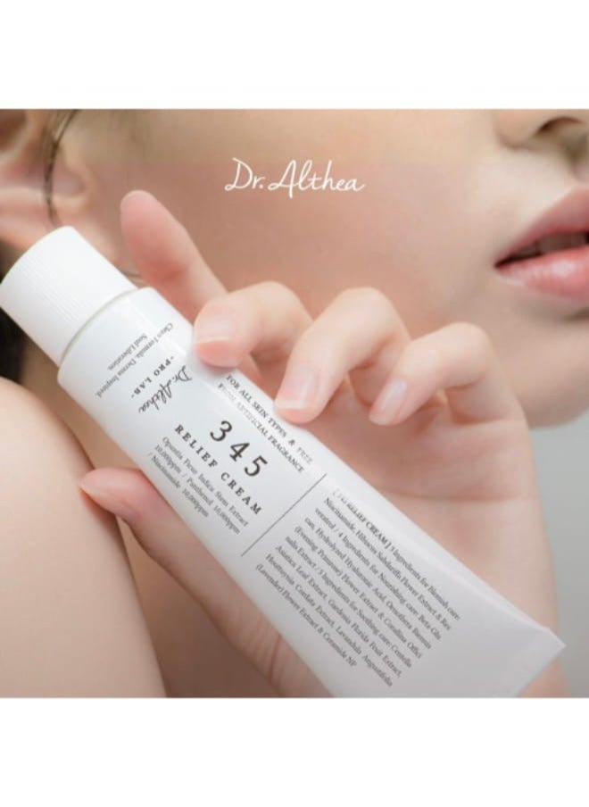 Dr.Althea 345 Relief Cream, Daily Face Moisturizer, Blemish Relief Care, Soothing Recovery & Moisture with Niacinamide, Panthenol, Korean Vegan Skincare for All Skin Types 50ml.