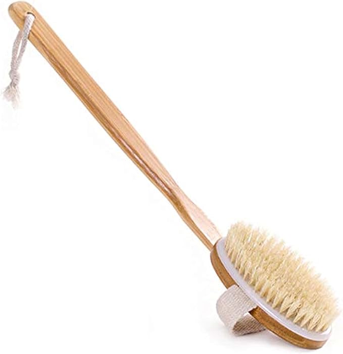 Bath Brush Long Wood Handle Reach Back Body Shower Bristle Scrubber(one year gurantee) (one year warranty)