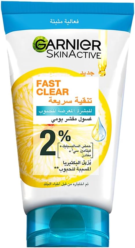 Garnier Skinactive Fast Clear 3-in-1 Face Wash, For Acne Prone Skin, with Salicylic Acid and Vitamin C