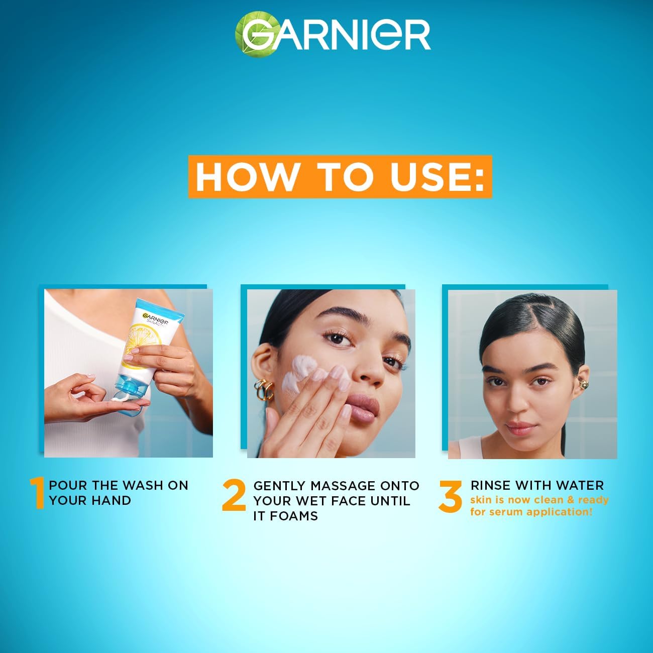 Garnier Skinactive Fast Clear 3-in-1 Face Wash, For Acne Prone Skin, with Salicylic Acid and Vitamin C