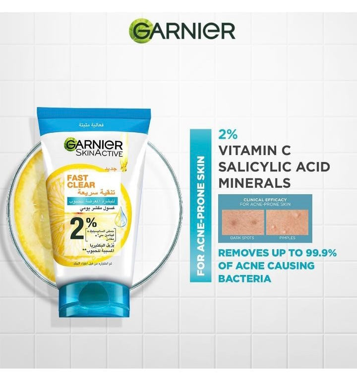 Garnier Fast Clear Facewash For Acne Prone Skin 150ml